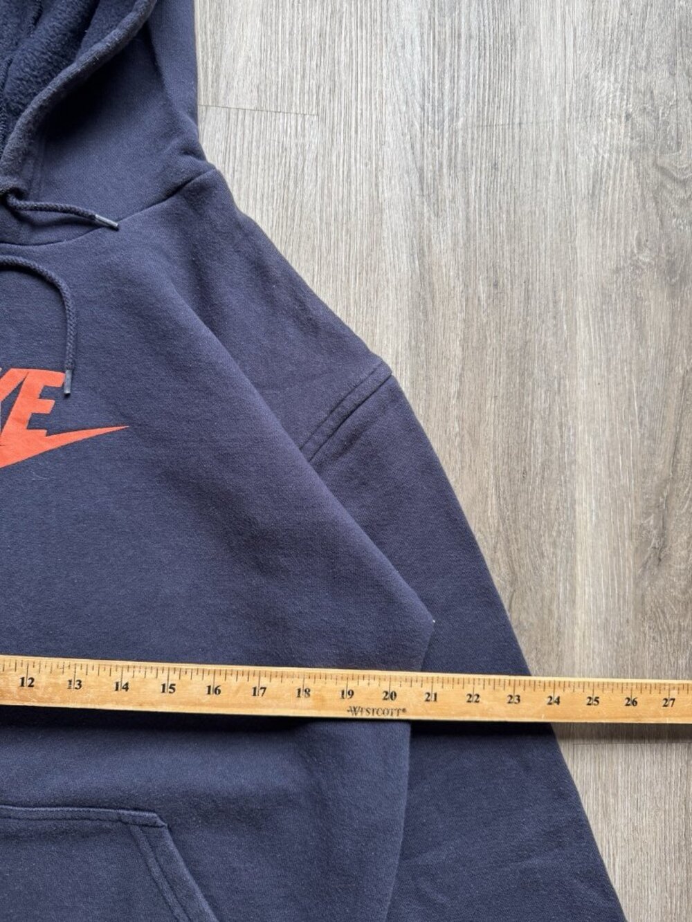 Rare Vintage Y2K Nike Swoosh Spell Out Navy Blue Hoodie XL Grey Tag Sports Hype - Picture 7 of 8